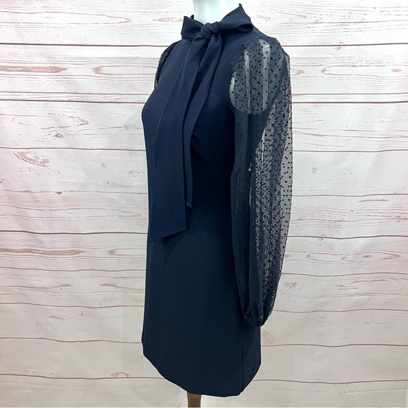 NWT Vince Camuto Bow Neck Sheer Puffy Polka Dot Long Sleeve Shift Dress - Picture 6 of 15